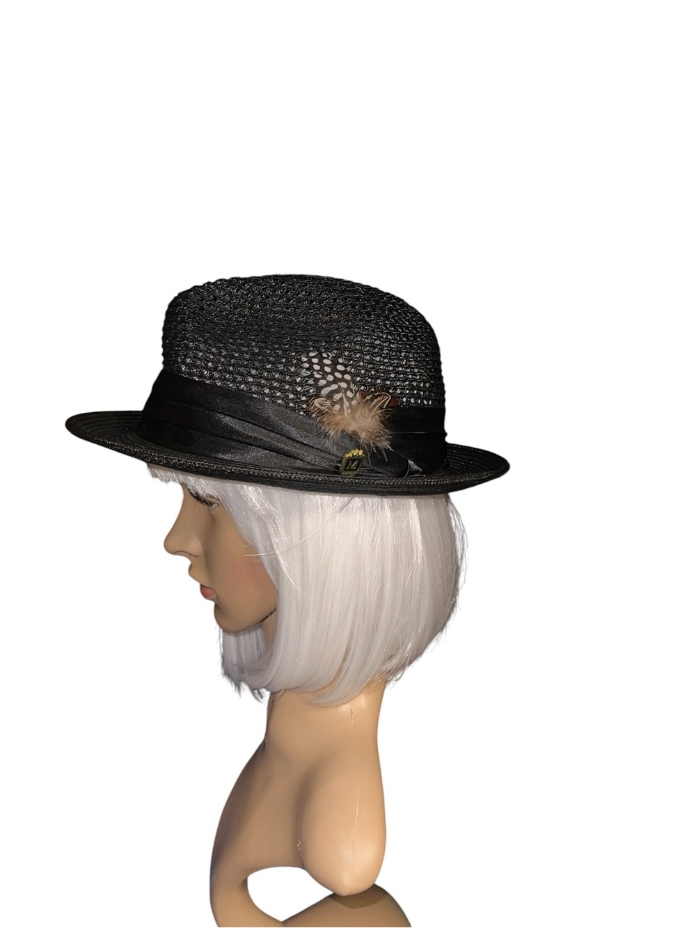 Woven Black Fedora Hat with Satin Band for Women